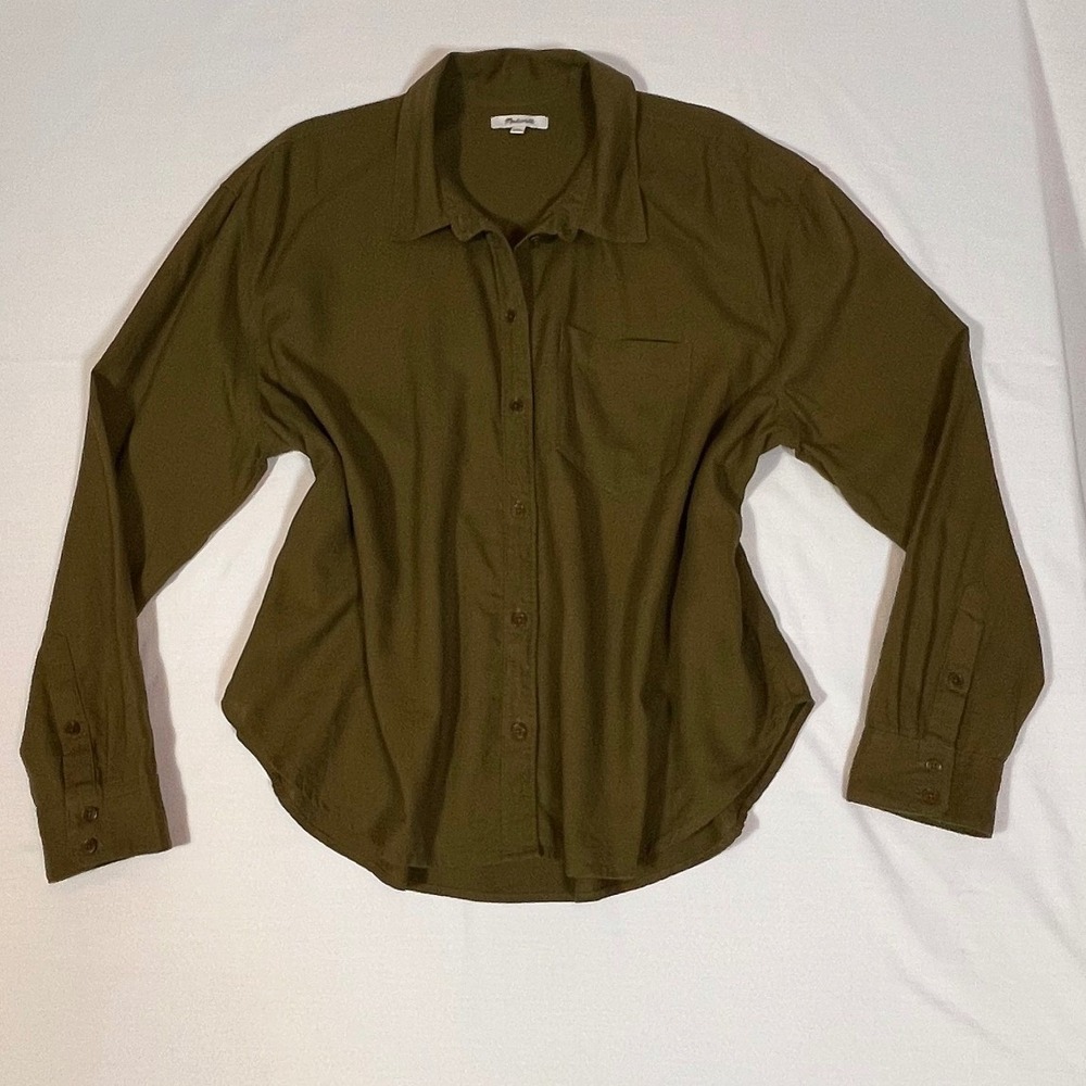 Madewell Olive Green Linen Blend Button Down Shirt N9181 XL Long Sleeve Pocket
